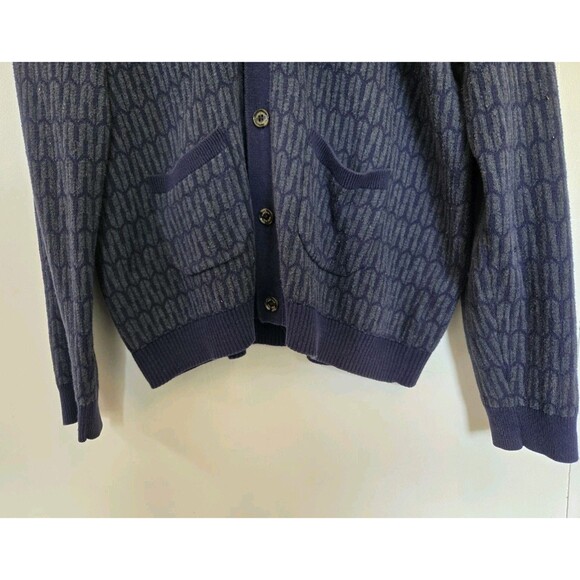 Vintage Tasso Elba Cardigan Mens L Zig Zag Geometric Grandpa Sweater Pocket Blue - Picture 3 of 7